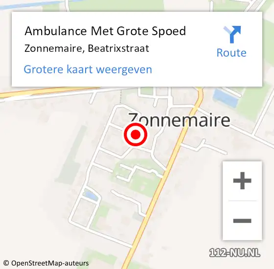 Locatie op kaart van de 112 melding: Ambulance Met Grote Spoed Naar Zonnemaire, Beatrixstraat op 9 augustus 2018 02:16