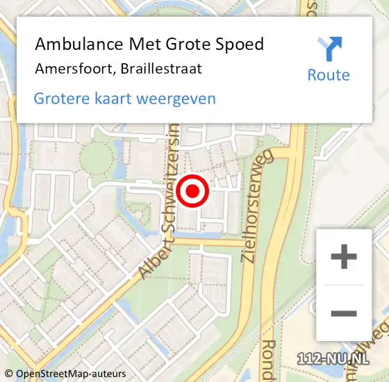 Locatie op kaart van de 112 melding: Ambulance Met Grote Spoed Naar Amersfoort, Braillestraat op 9 augustus 2018 05:45