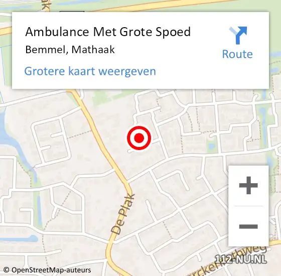 Locatie op kaart van de 112 melding: Ambulance Met Grote Spoed Naar Bemmel, Mathaak op 9 augustus 2018 07:34