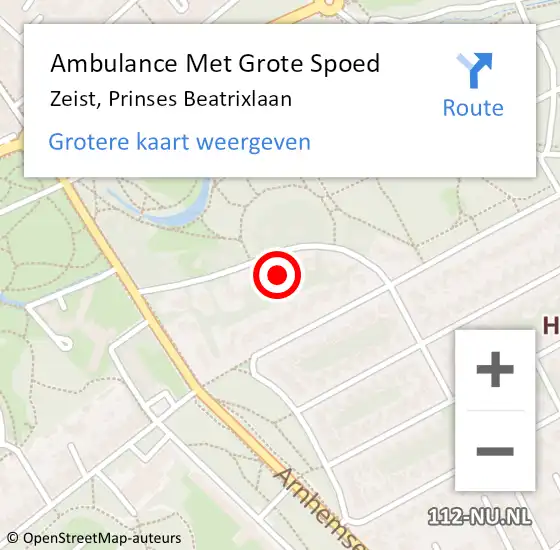 Locatie op kaart van de 112 melding: Ambulance Met Grote Spoed Naar Zeist, Prinses Beatrixlaan op 5 maart 2014 14:25