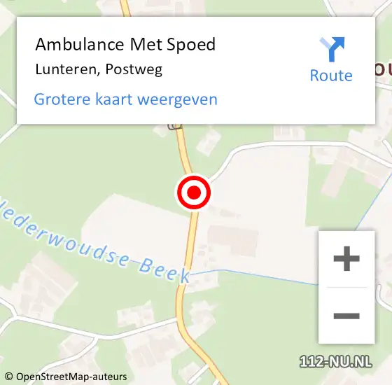 Locatie op kaart van de 112 melding: Ambulance Met Spoed Naar Lunteren, Postweg op 9 augustus 2018 10:06