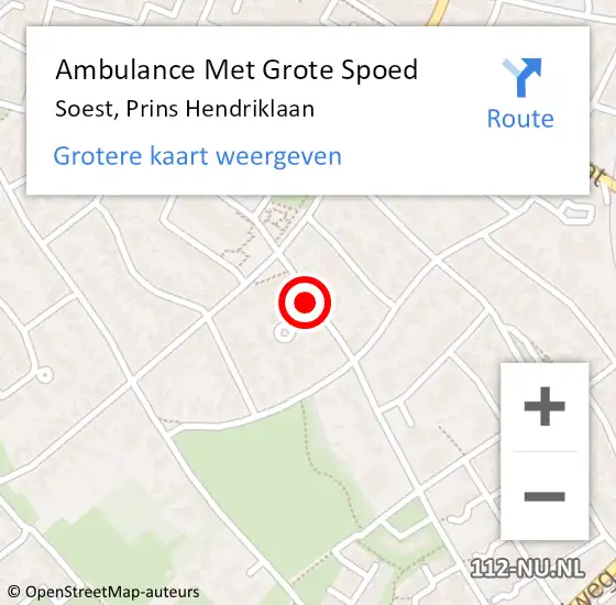 Locatie op kaart van de 112 melding: Ambulance Met Grote Spoed Naar Soest, Prins Hendriklaan op 9 augustus 2018 12:12