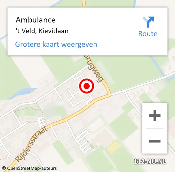 Locatie op kaart van de 112 melding: Ambulance 't Veld, Kievitlaan op 9 augustus 2018 13:07