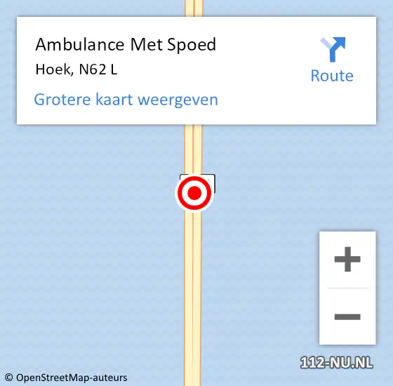 Locatie op kaart van de 112 melding: Ambulance Met Spoed Naar Hoek, N62 R op 9 augustus 2018 14:19