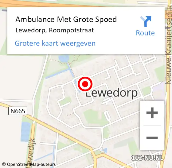Locatie op kaart van de 112 melding: Ambulance Met Grote Spoed Naar Lewedorp, Roompotstraat op 9 augustus 2018 15:59