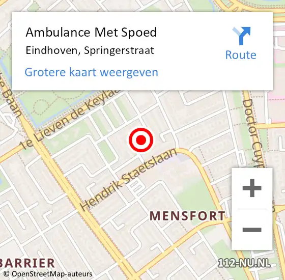 Locatie op kaart van de 112 melding: Ambulance Met Spoed Naar Eindhoven, Springerstraat op 9 augustus 2018 19:17