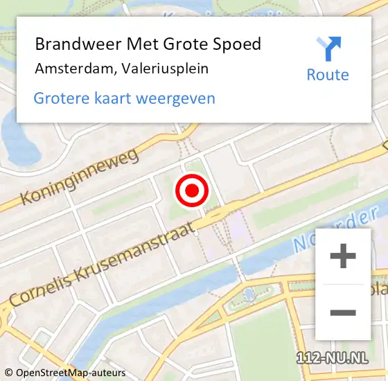 Locatie op kaart van de 112 melding: Brandweer Met Grote Spoed Naar Amsterdam, Valeriusplein op 9 augustus 2018 19:39