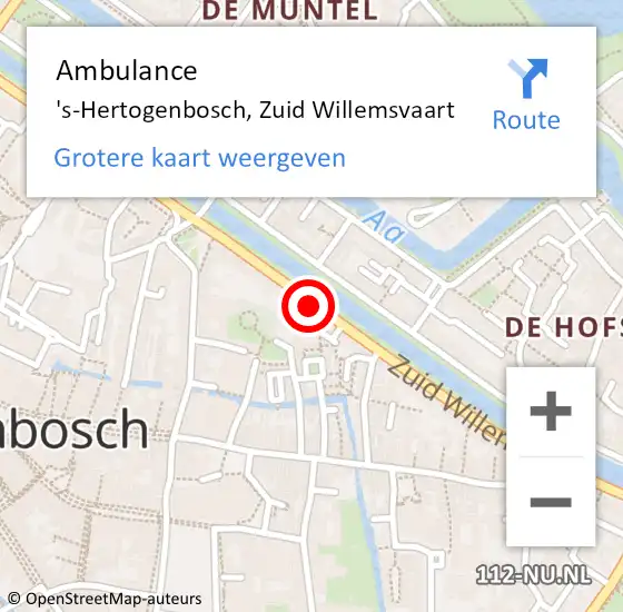 Locatie op kaart van de 112 melding: Ambulance 's-Hertogenbosch, Zuid Willemsvaart op 9 augustus 2018 19:57