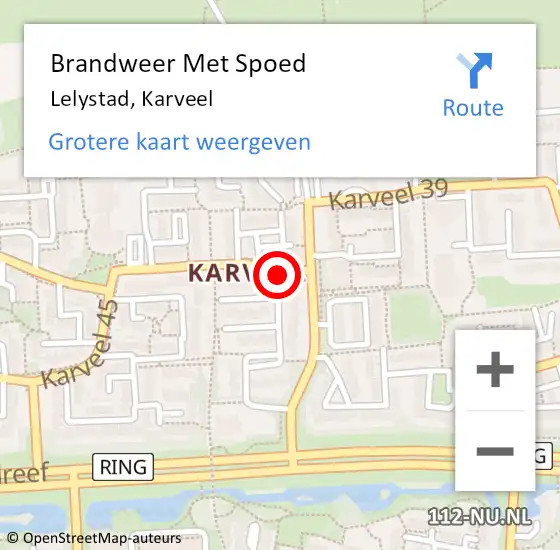 Locatie op kaart van de 112 melding: Brandweer Met Spoed Naar Lelystad, Karveel op 9 augustus 2018 22:03