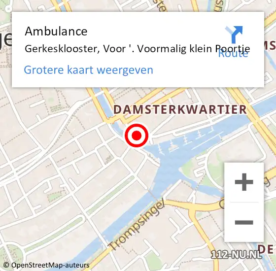 Locatie op kaart van de 112 melding: Ambulance Gerkesklooster, Voor '. Voormalig klein Poortje op 9 augustus 2018 22:33