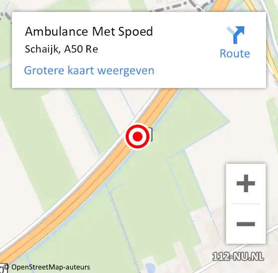 Locatie op kaart van de 112 melding: Ambulance Met Spoed Naar Schaijk, A50 Re hectometerpaal: 133,1 op 10 augustus 2018 00:17