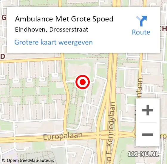 Locatie op kaart van de 112 melding: Ambulance Met Grote Spoed Naar Eindhoven, Drosserstraat op 10 augustus 2018 05:54