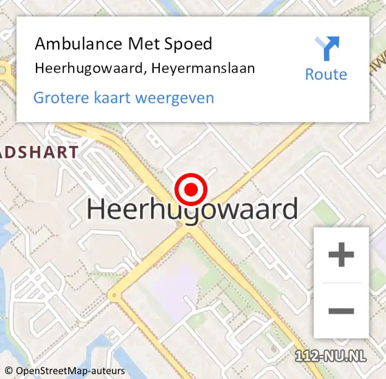 Locatie op kaart van de 112 melding: Ambulance Met Spoed Naar Heerhugowaard, Heyermanslaan op 10 augustus 2018 10:53