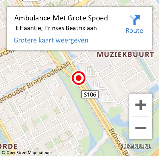 Locatie op kaart van de 112 melding: Ambulance Met Grote Spoed Naar 't Haantje, Prinses Beatrixlaan op 10 augustus 2018 11:18