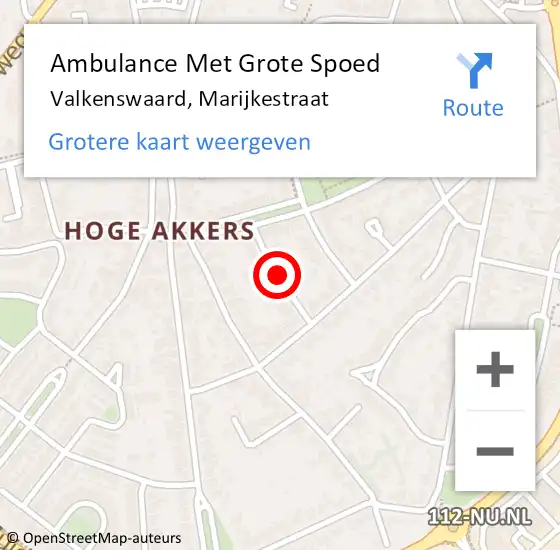 Locatie op kaart van de 112 melding: Ambulance Met Grote Spoed Naar Valkenswaard, Marijkestraat op 10 augustus 2018 11:48