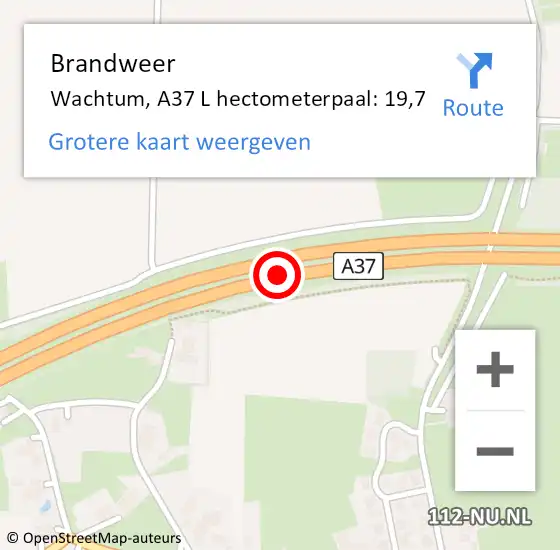 Locatie op kaart van de 112 melding: Brandweer Wachtum, A37 Re hectometerpaal: 22,0 op 10 augustus 2018 11:54