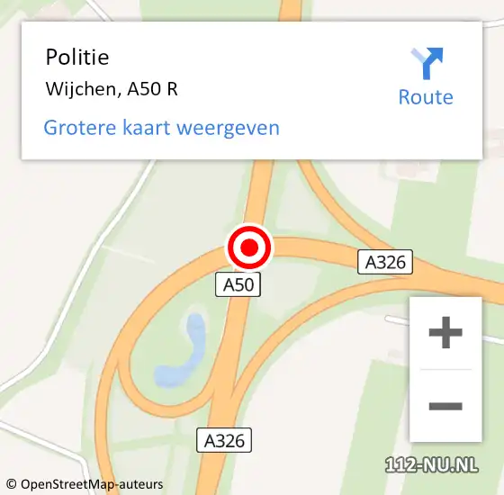 Locatie op kaart van de 112 melding: Politie Wijchen, A50 R op 10 augustus 2018 15:03