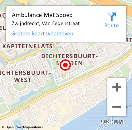 Locatie op kaart van de 112 melding: Ambulance Met Spoed Naar Zwijndrecht, Van Eedenstraat op 10 augustus 2018 19:03