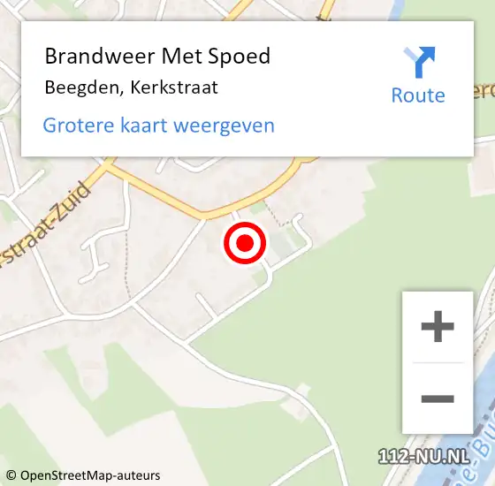 Locatie op kaart van de 112 melding: Brandweer Met Spoed Naar Beegden, Kerkstraat op 10 augustus 2018 21:46