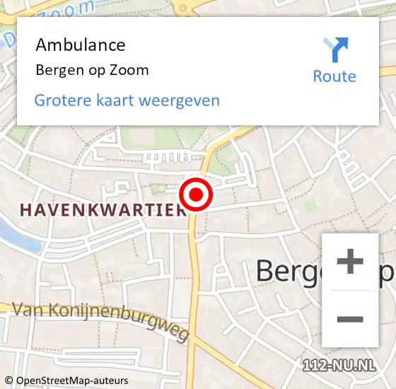 Locatie op kaart van de 112 melding: Ambulance Bergen op Zoom op 11 augustus 2018 00:11
