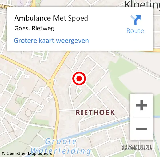 Locatie op kaart van de 112 melding: Ambulance Met Spoed Naar Goes, Rietweg op 11 augustus 2018 02:48