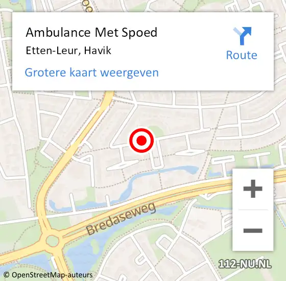 Locatie op kaart van de 112 melding: Ambulance Met Spoed Naar Etten-Leur, Havik op 11 augustus 2018 03:39