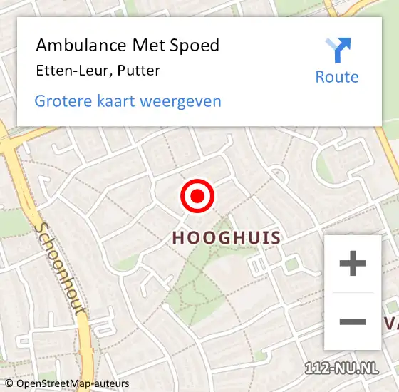 Locatie op kaart van de 112 melding: Ambulance Met Spoed Naar Etten-Leur, Putter op 11 augustus 2018 03:47