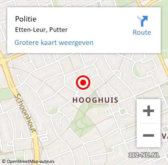 Locatie op kaart van de 112 melding: Politie Etten-Leur, Putter op 11 augustus 2018 04:12