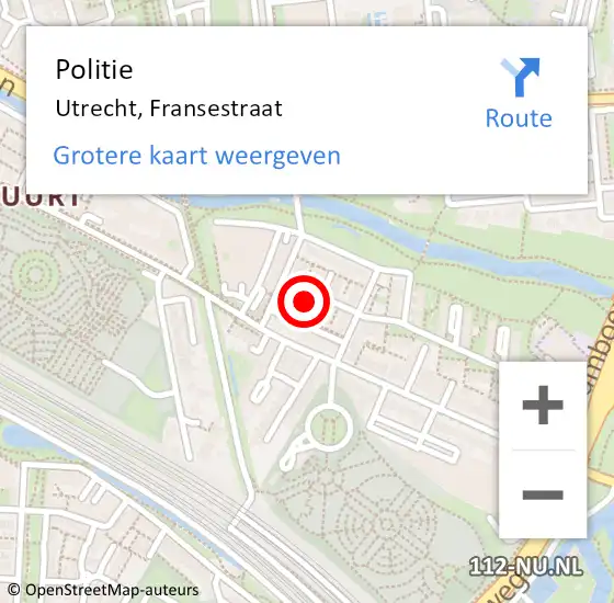 Locatie op kaart van de 112 melding: Politie Utrecht, Fransestraat op 11 augustus 2018 04:37