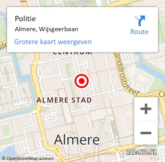 Locatie op kaart van de 112 melding: Politie Almere, Wijsgeerbaan op 11 augustus 2018 07:10