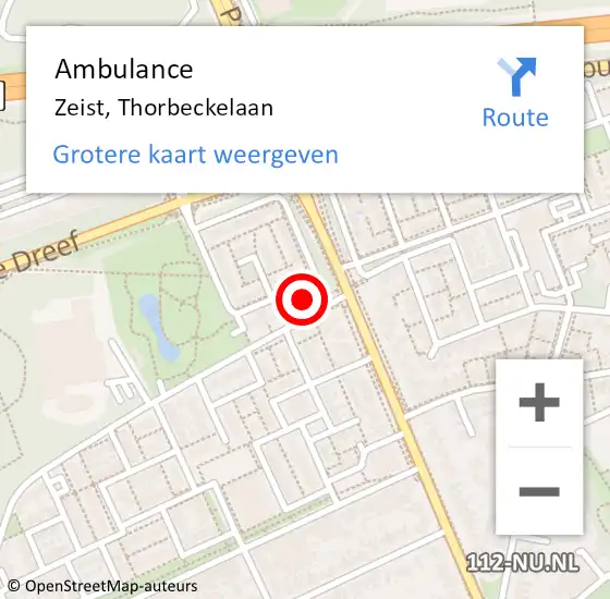 Locatie op kaart van de 112 melding: Ambulance Zeist, Thorbeckelaan op 11 augustus 2018 08:25