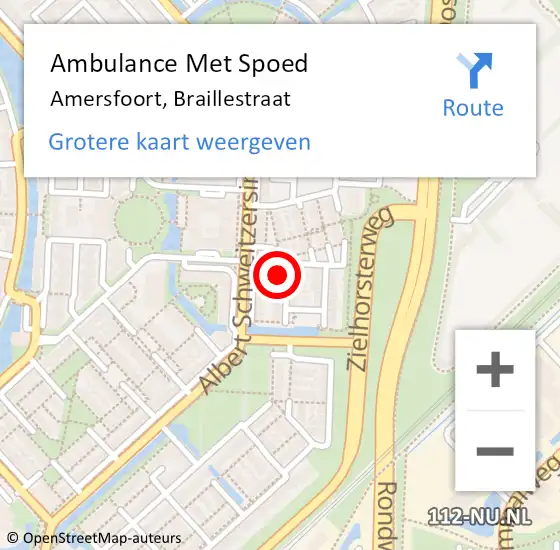 Locatie op kaart van de 112 melding: Ambulance Met Spoed Naar Amersfoort, Braillestraat op 11 augustus 2018 08:44