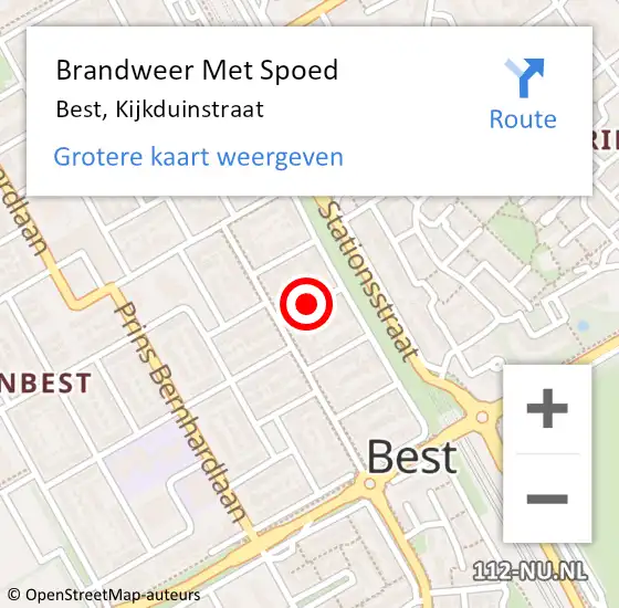 Locatie op kaart van de 112 melding: Brandweer Met Spoed Naar Best, Kijkduinstraat op 11 augustus 2018 08:59