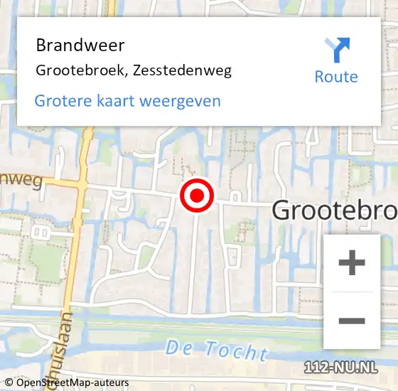 Locatie op kaart van de 112 melding: Brandweer Grootebroek, Zesstedenweg op 11 augustus 2018 09:32