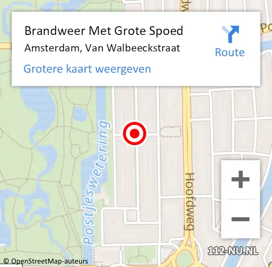 Locatie op kaart van de 112 melding: Brandweer Met Grote Spoed Naar Amsterdam, Van Walbeeckstraat op 11 augustus 2018 10:05