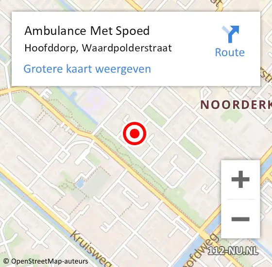 Locatie op kaart van de 112 melding: Ambulance Met Spoed Naar Hoofddorp, Waardpolderstraat op 11 augustus 2018 10:08