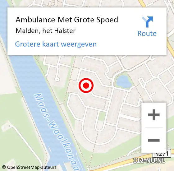 Locatie op kaart van de 112 melding: Ambulance Met Grote Spoed Naar Malden, het Halster op 11 augustus 2018 10:10