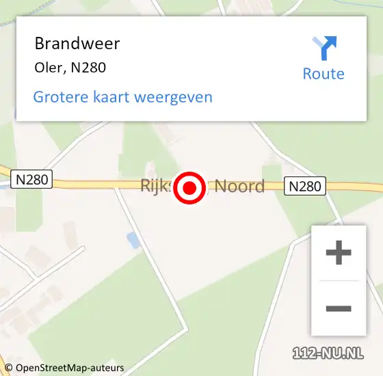 Locatie op kaart van de 112 melding: Brandweer Oler, N280 op 11 augustus 2018 15:17