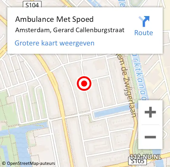 Locatie op kaart van de 112 melding: Ambulance Met Spoed Naar Amsterdam, Gerard Callenburgstraat op 11 augustus 2018 15:41