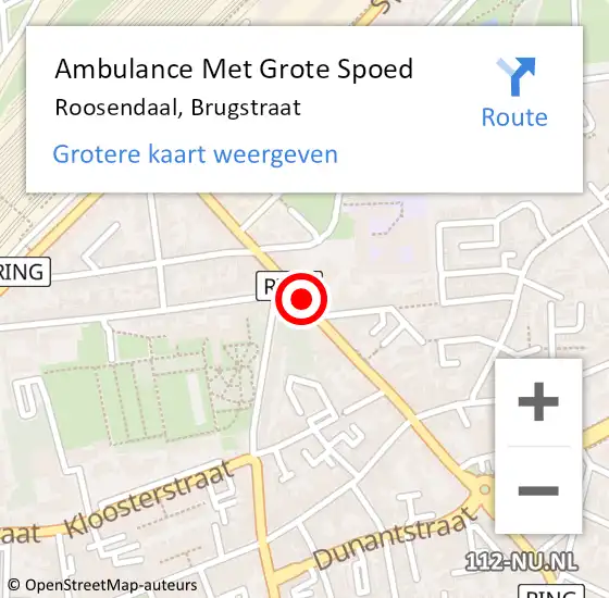 Locatie op kaart van de 112 melding: Ambulance Met Grote Spoed Naar Roosendaal, Brugstraat op 11 augustus 2018 21:47