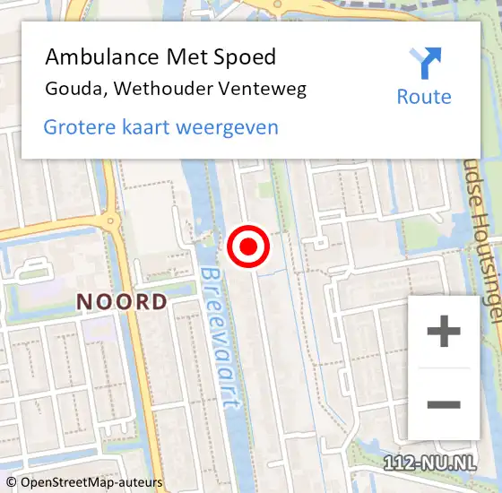 Locatie op kaart van de 112 melding: Ambulance Met Spoed Naar Gouda, Wethouder Venteweg op 11 augustus 2018 21:50