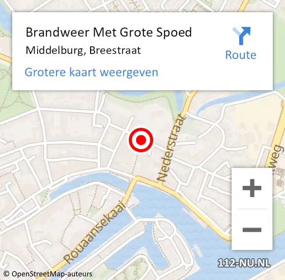 Locatie op kaart van de 112 melding: Brandweer Met Grote Spoed Naar Middelburg, Breestraat op 12 augustus 2018 00:06