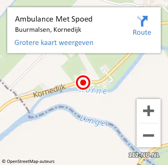 Locatie op kaart van de 112 melding: Ambulance Met Spoed Naar Buurmalsen, Kornedijk op 12 augustus 2018 04:38