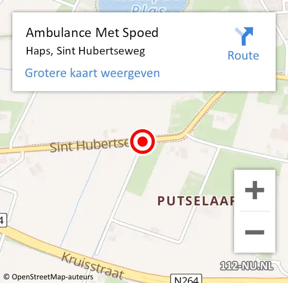 Locatie op kaart van de 112 melding: Ambulance Met Spoed Naar Haps, Sint Hubertseweg op 12 augustus 2018 08:40