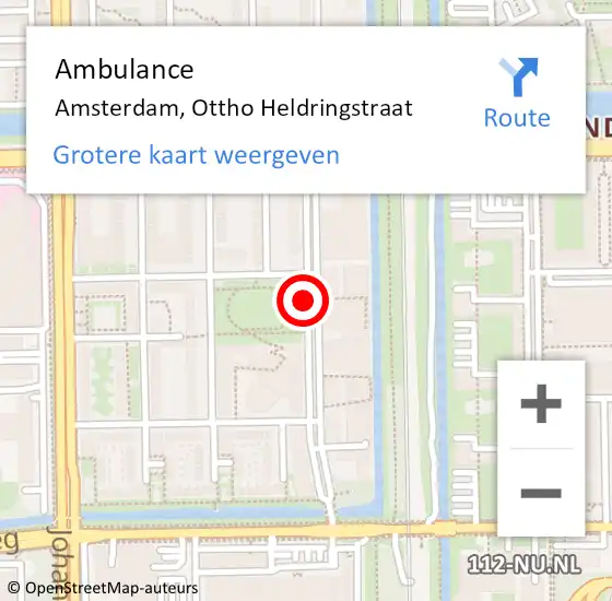 Locatie op kaart van de 112 melding: Ambulance Amsterdam, Ottho Heldringstraat op 12 augustus 2018 12:41