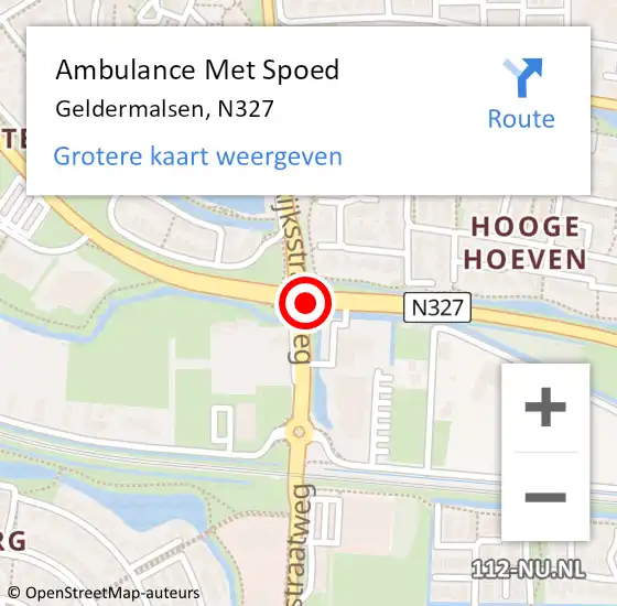 Locatie op kaart van de 112 melding: Ambulance Met Spoed Naar Geldermalsen, N327 op 12 augustus 2018 13:52