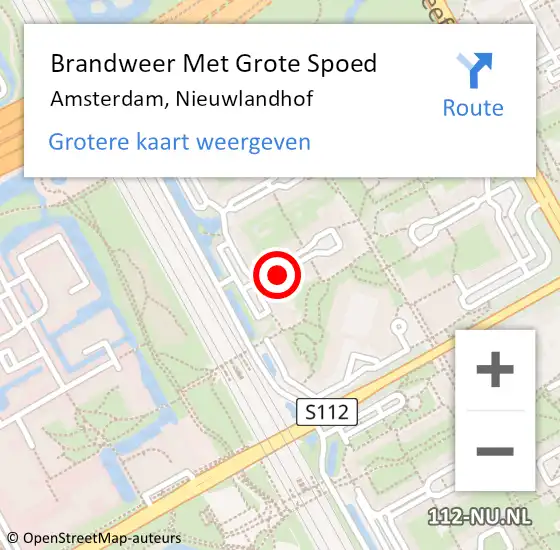 Locatie op kaart van de 112 melding: Brandweer Met Grote Spoed Naar Amsterdam, Nieuwlandhof op 12 augustus 2018 14:20