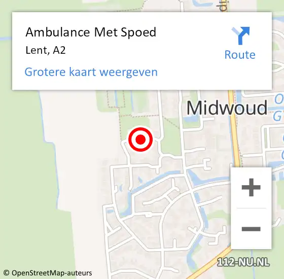 Locatie op kaart van de 112 melding: Ambulance Met Spoed Naar Lent, A2 op 12 augustus 2018 15:40