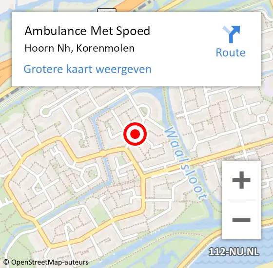 Locatie op kaart van de 112 melding: Ambulance Met Spoed Naar Hoorn, Korenmolen op 12 augustus 2018 16:42