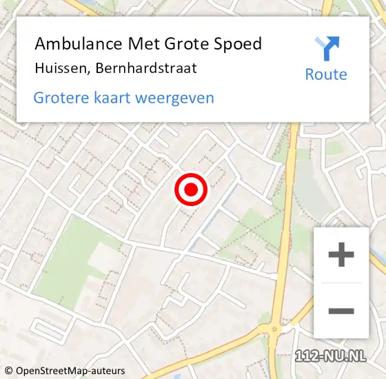 Locatie op kaart van de 112 melding: Ambulance Met Grote Spoed Naar Huissen, Bernhardstraat op 12 augustus 2018 21:11